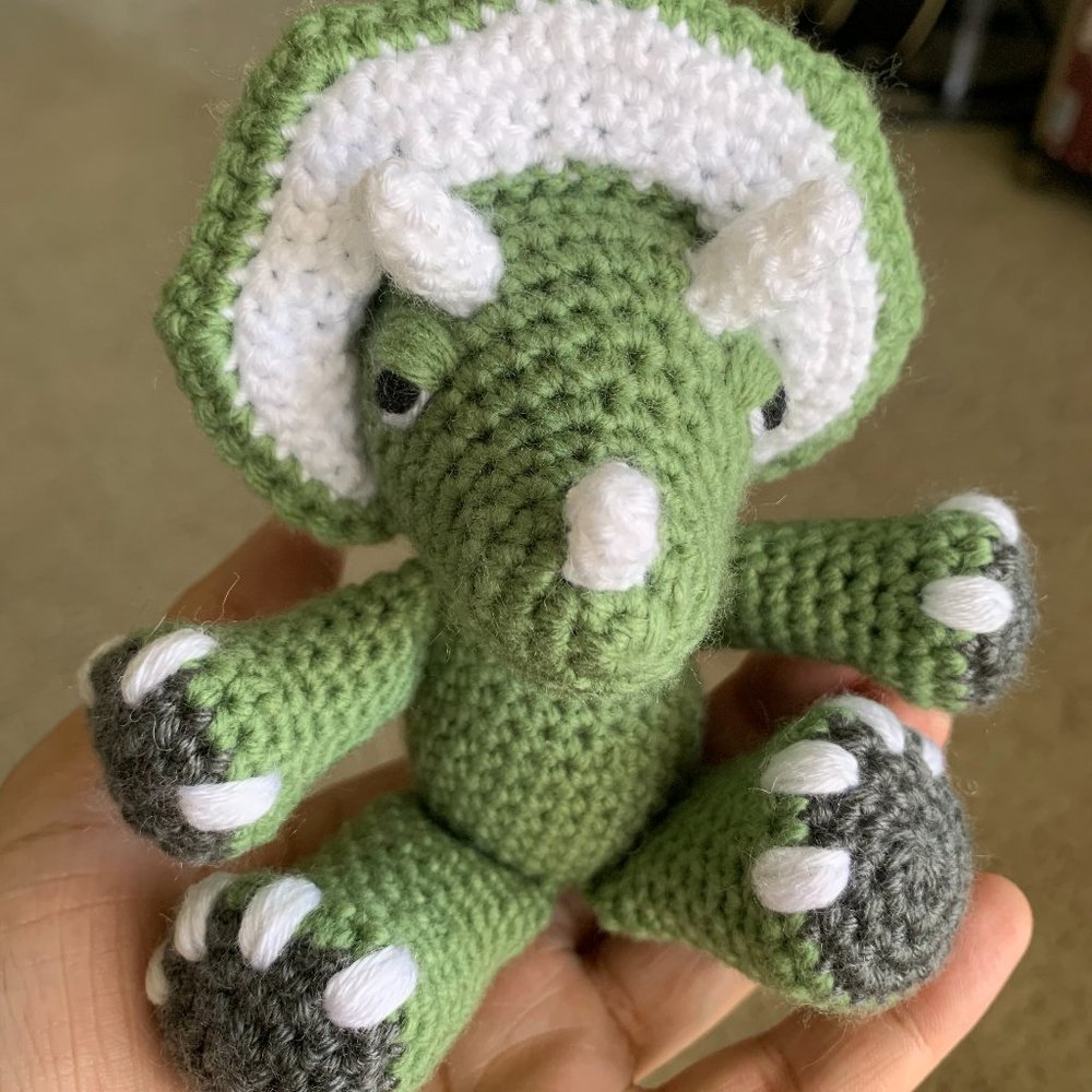 Avocado The Green Triceratops Crochet Plushie Dinosaur Toy| 4.5" Sitting Plush